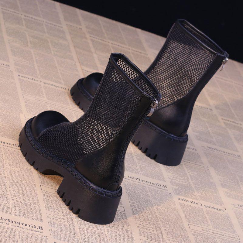 Fashion 2025 Women Breathable Ankle Boots Summer Hollow-out Chunky Ladies High Heels Fashion Hot Sale Woman's White Short Boots De Mujer