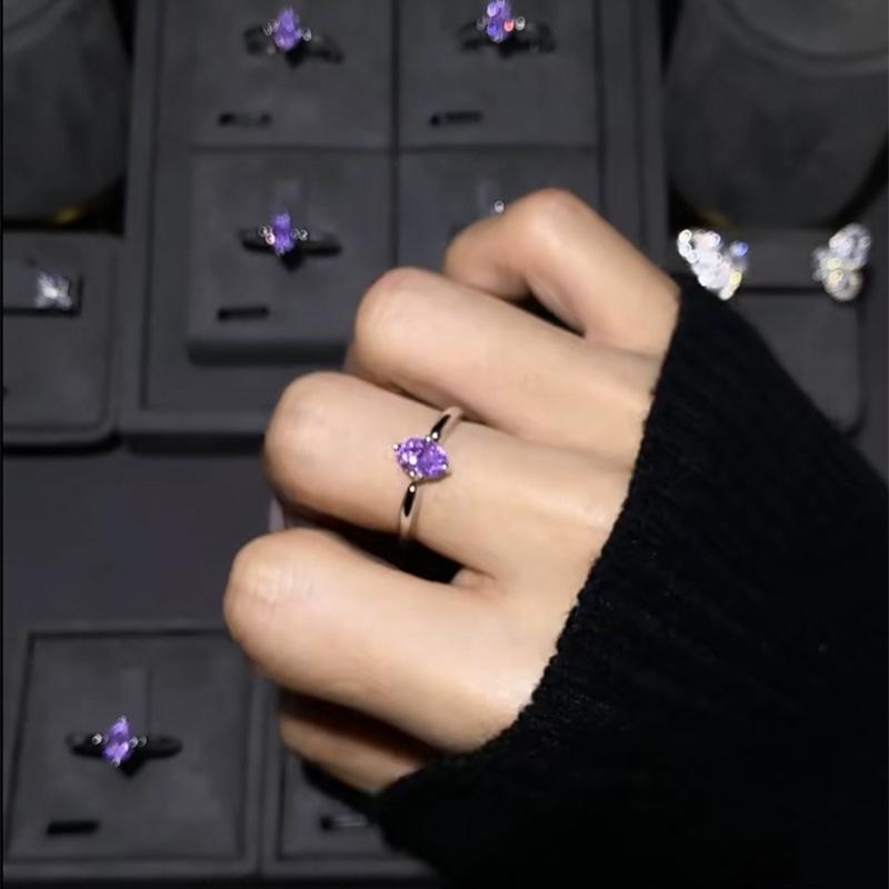 Minimalist Purple Water Drop Rhinestone Ring - Exquisite, High-End Index Finger Accessory