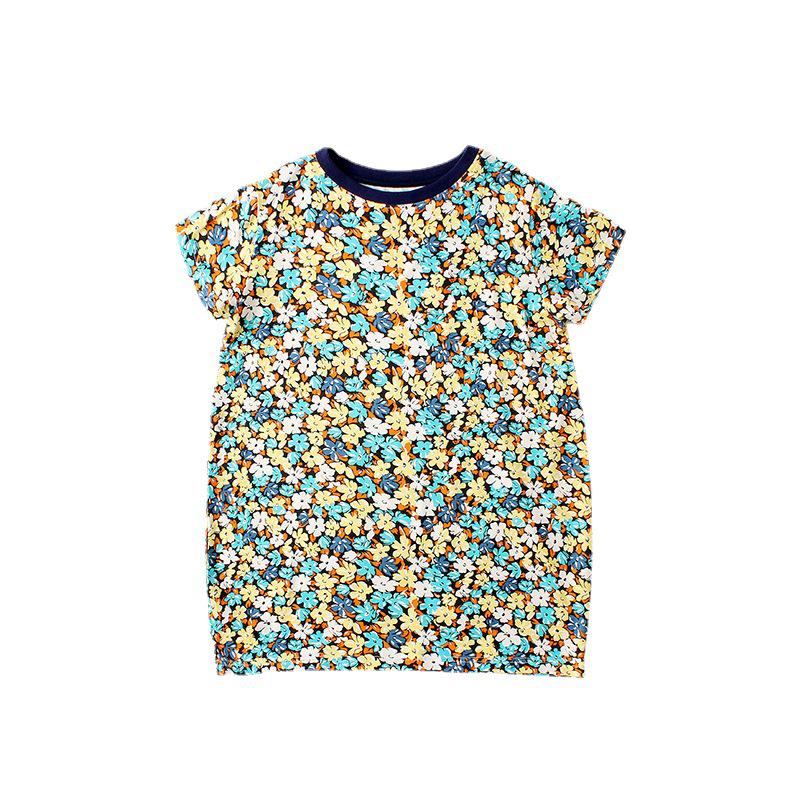 Summer Korean Floral Short-Sleeve Dresses for Girls: Middle To Large Sizes