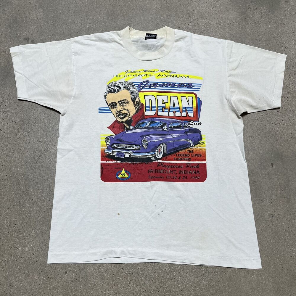 

Винтажная футболка унисекс 90-х годов Джеймса Дина с 15-го пробега автосалона Fairmount Indiana 1994