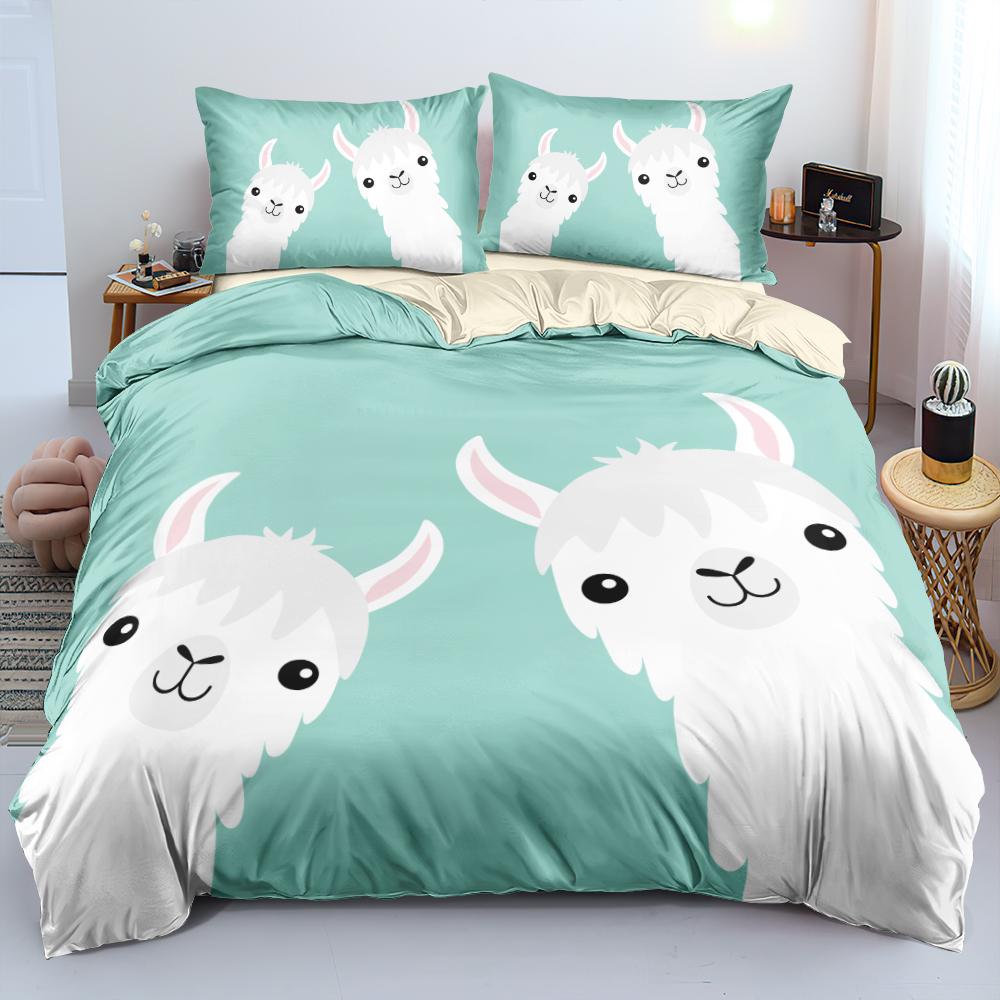 Alpaca Duvet Cover King Queen Size Kawaii Farm Animal Theme Bedding Set Kids Cartoon Llama Alpaca 2/3pcs Polyester Quilt Cover