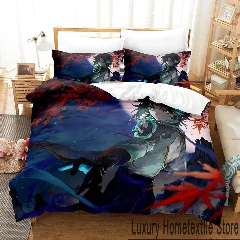 3D Genshin Impact Xiao Anime Bedding Set Duvet Cover Bed Set Quilt Cover Pillowcase Comforter King Queen Size Boys Adult Bedding