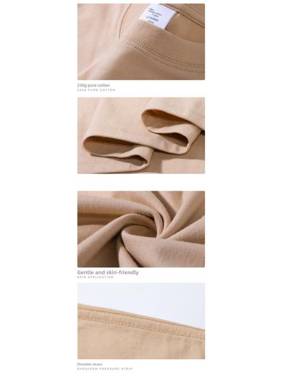 Men's Trendy Round Neck 230g Heavyweight Cotton Short-Sleeve T-Shirt - Loose Fit, Solid Color