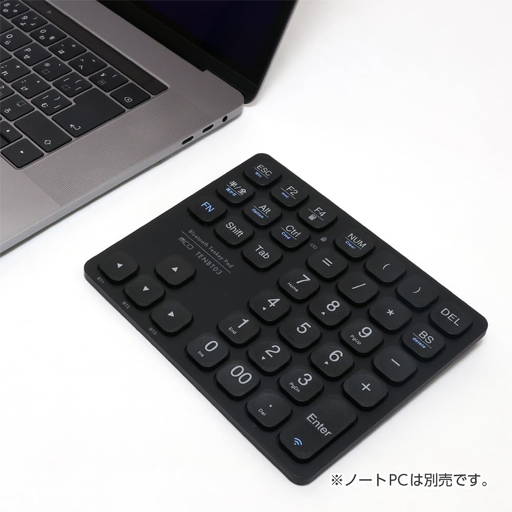 TENBT03BK Bluetooth Wireless Numeric Keypad with Cross Keypad, 36 Keys for Japanese OS