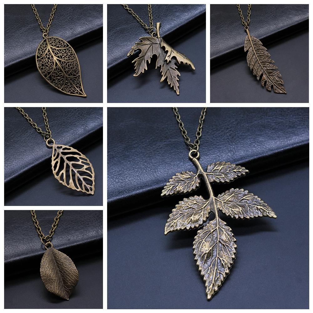 Antique Silver Color Antique Bronze Color Leaf & Branch Pendant Necklace Tree Leaves Necklace For Women Metal Long Chain