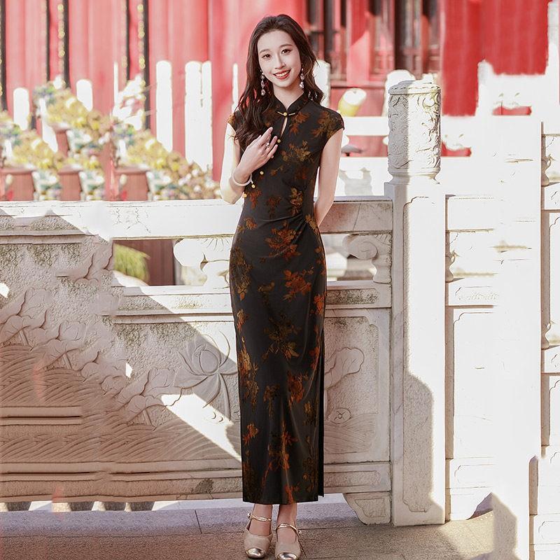 Elegant Modern Cheongsam Dress Women Long Sleeveless High Neck Floral Print 2026 Stylish Retro Fit Medium