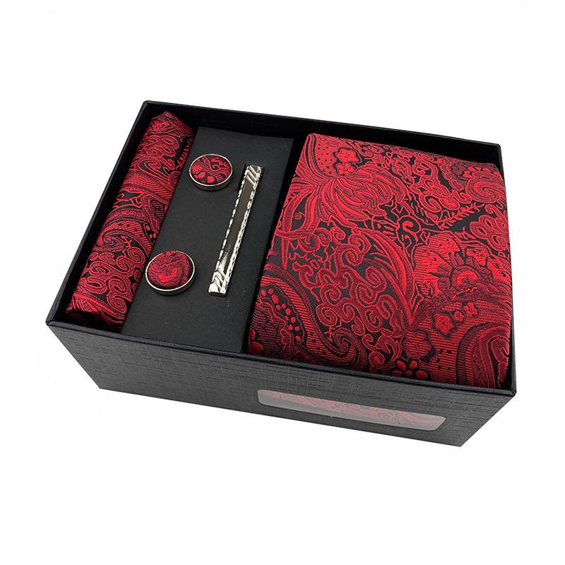Cravatta da uomo Paisley Set regalo cravatta con gemelli e fermacravatta Cravatta business casual Nera Confezione regalo
