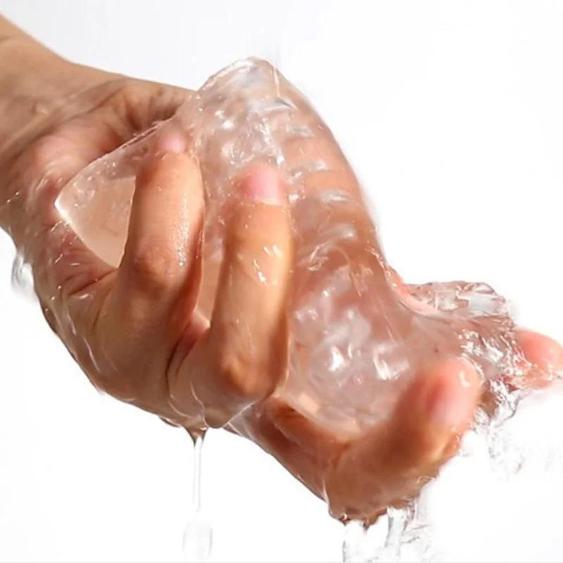 9 ס"מ שקוף זכר אונן כוס מלאכותי נרתיקית לגברים 18 גלים מציצת איבר מין משאבת קוצים מתעמלת צעצועי מין ארוטיים