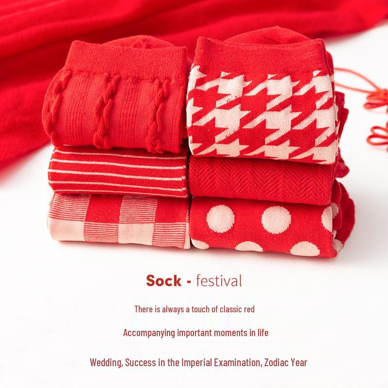 Benmingnian Women's Red Mid-Calf Socks - Year of the Snake Zodiac Festive Autumn/Winter Trend
