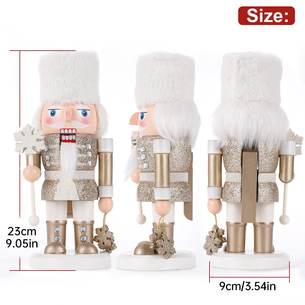23cm Christmas Nutcracker Wooden Nutcracker Ornament Soldier Figure Handcraft Doll Toy Home Office Desktop Xmas Decoration Gift
