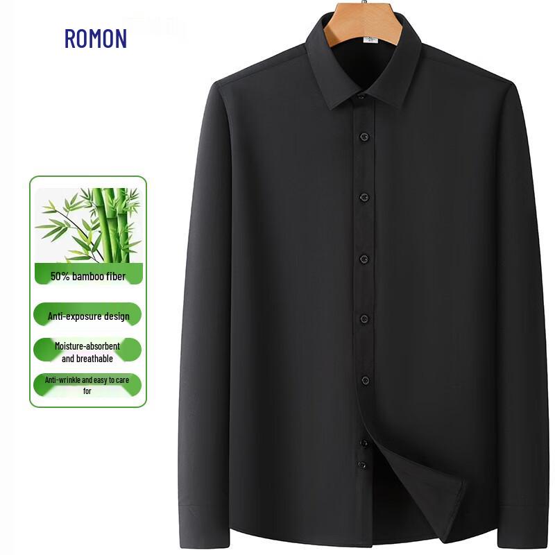 Romon Men s 50% Bamboo Fiber Non-Iron Long Sleeve Shirt 40