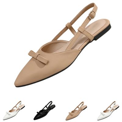 Women Summer French Style Open Back Mary Jane Flat Shoes Square Toe One Strap Bow Accent Casual Slip On Flats