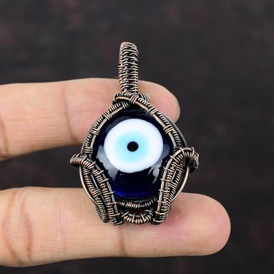 Blue Color Evil Eye Pendant Copper Wire Wrapped Pendant Handmade Jewelry Brand New Pendant Gemstone Pendant For Gift Stylish Copper Jewelry