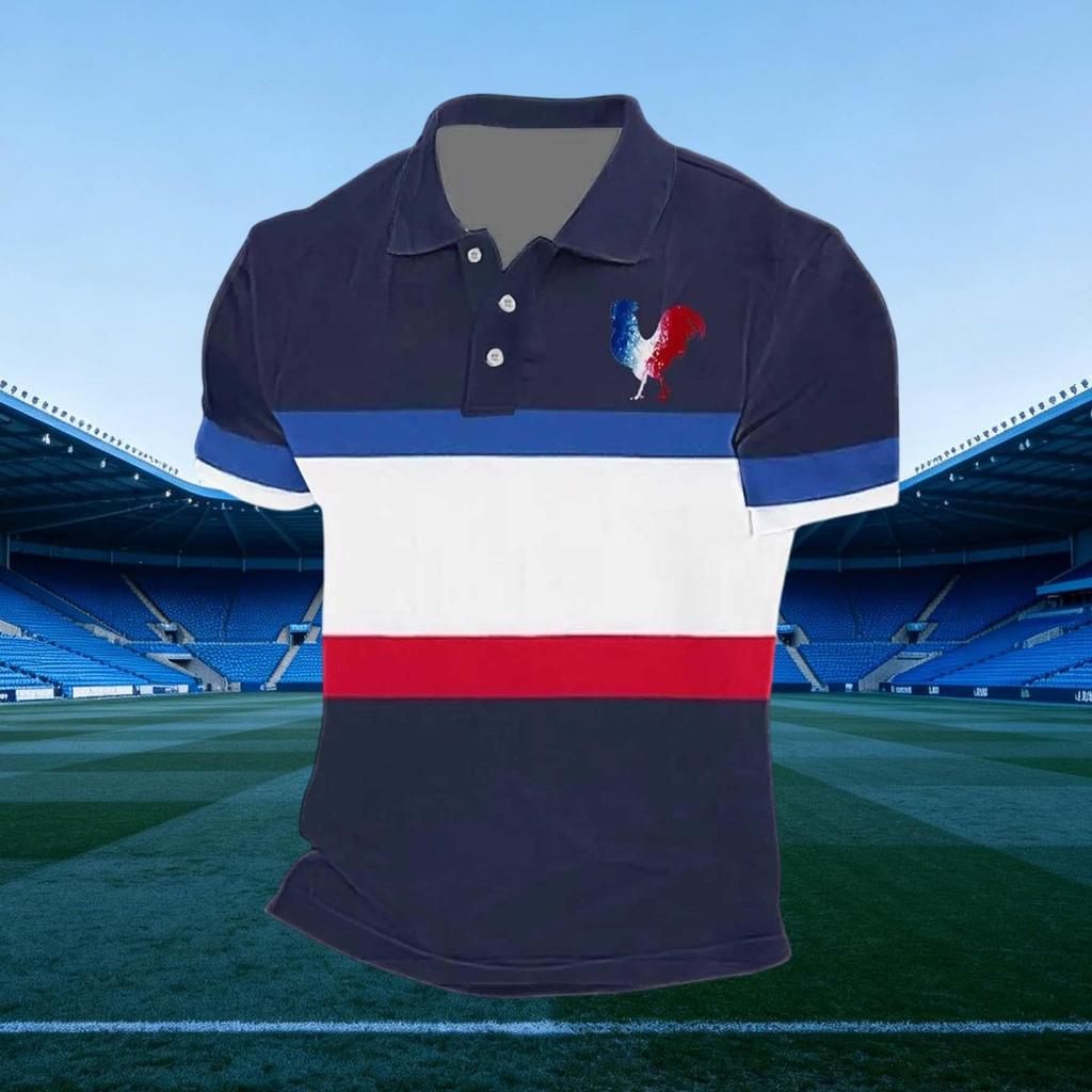 Unisex Casual Short Sleeve Polo Shirt Loose Fit Breathable Lightweight French Print Design Soft Fabric Comfortable Everyday Wear