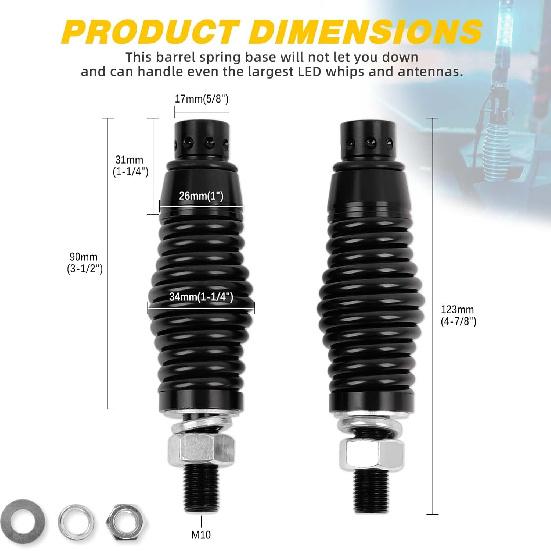 DREAMIZER 2PCS Whip Lights Barrel Spring Mounting Base LED Whip Lights Spring Base Quick Release Whip Spring Base Compatible with Cam Am Maverick X3