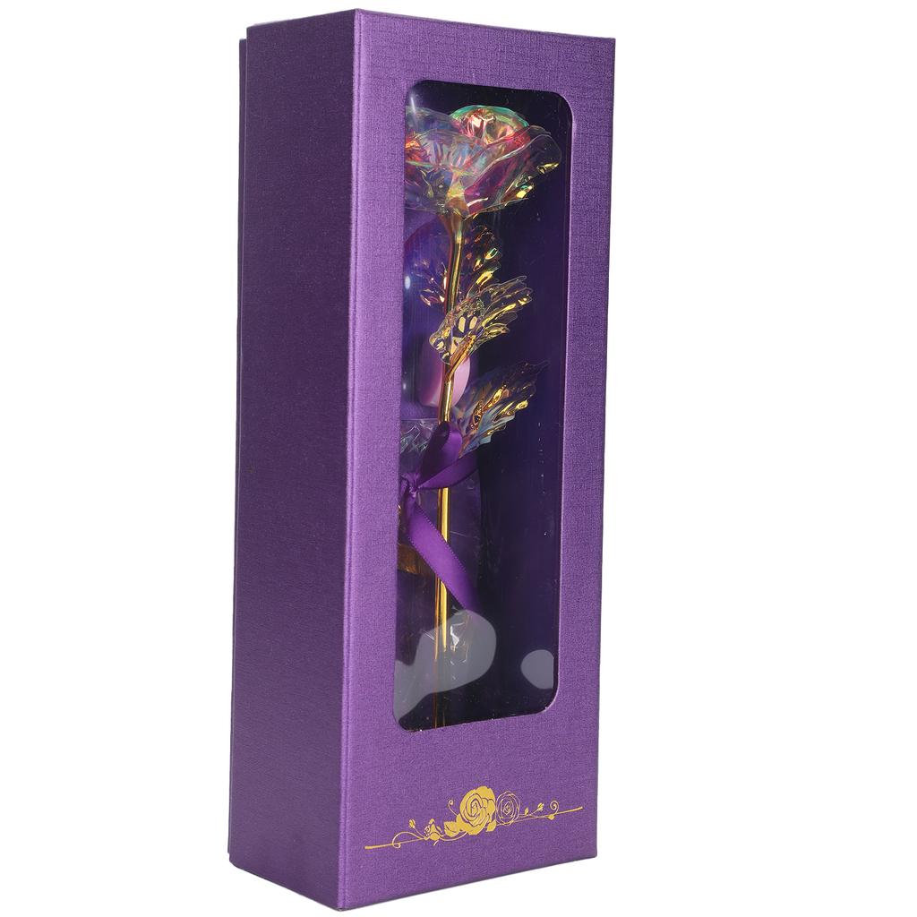 Transparent Rose Flower with LoveShaped Display Stand Craft Collection Purple Packing Box