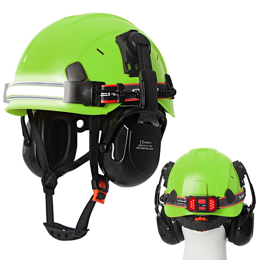CE Construction Safety Cap W/ Led Headlamp and Earmuffs Breathable Hard Hat Working ABS Helmet Cycling Rescue Head Protection