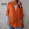 Women Suit Coat Lapel Long Sleeve Single Button Loose Fit Coat Solid Color Thin Work Office Suit Jacket Workwear