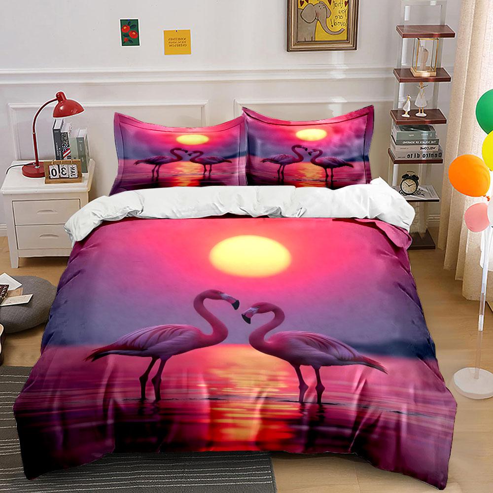 "Flamingo Sunset Decorative Set" Soft Skin-Friendly Bedding Set Includes 1 Duvet Cover And 2 Pillowcase Gift