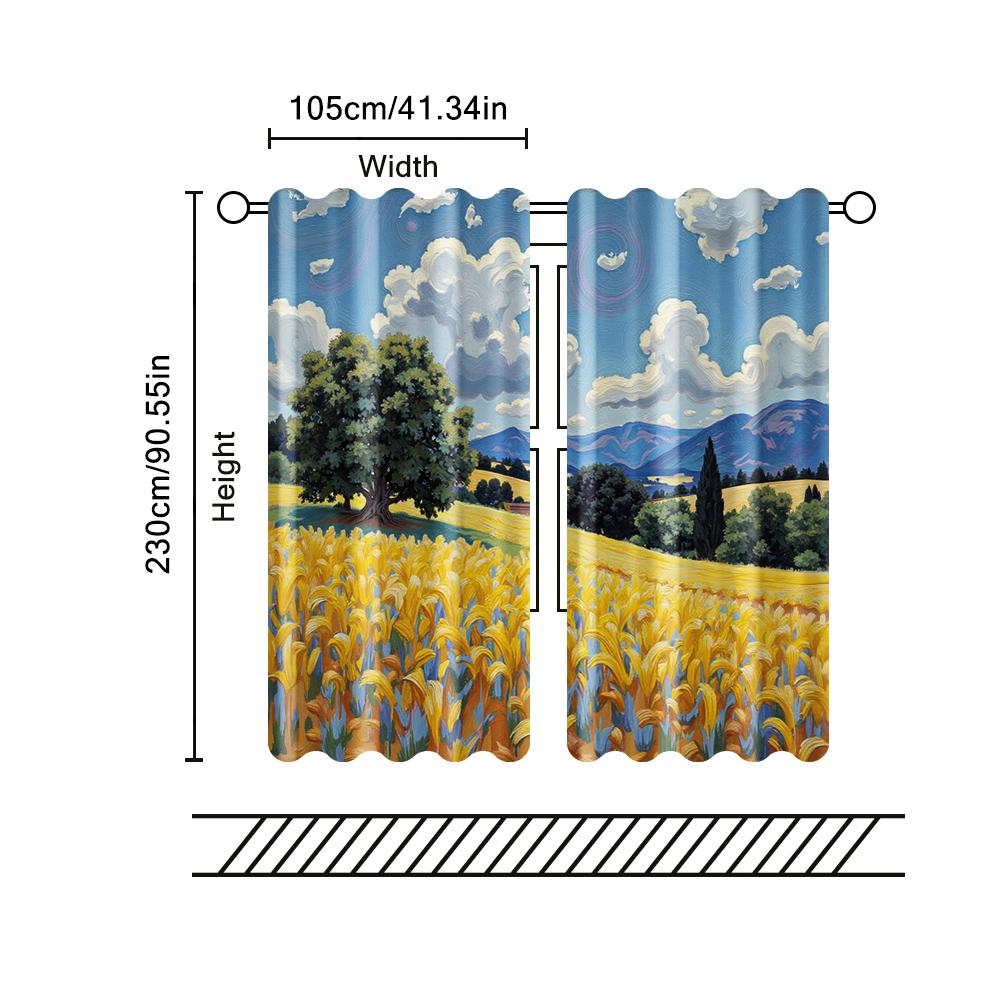 2 Pcs, Filtering Curtains (excluding Rods, Non-movable, Without Batteries) Artistic Scenery for Use In Bedrooms and Living Rooms