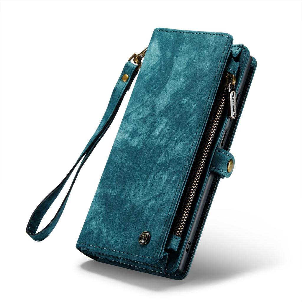 For Samsung Galaxy Case Leather Material with Large Hidden Card Slots and Shockproof Protection, 2-in-1 Design, Zipper Closure