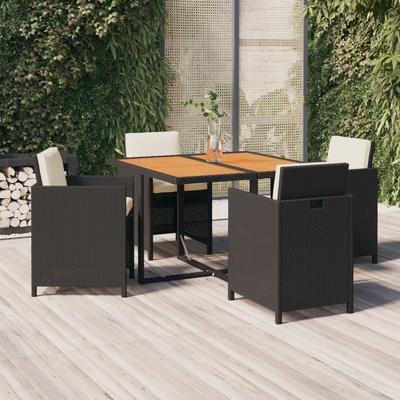 Vidaxl 5-Cz. Garden Furniture Set With Cushions, Poly Rattan, Black