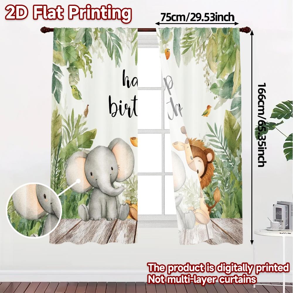 Set Of 2 Minimalist Flat Printing Curtains Without Rod Jungle Celebration Chic Polyester Easy Install Curtain Made