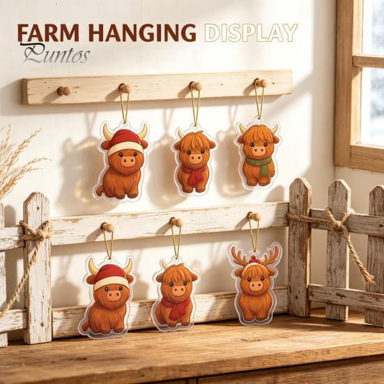 Holiday Hanging Ornaments Highland Cow Christmas Advent Calendar with 24 Acrylic Ornaments, Festive Countdown Box for Tree Decor And Seasonal