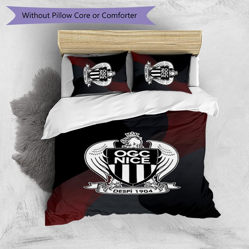 OGC Nice FC Bedwäsche-Set 3-teilig Atmungsaktiver Bettbezug mit Kissenbezügen Dekorative Bettwäsche für Schlafzimmer Zuhause