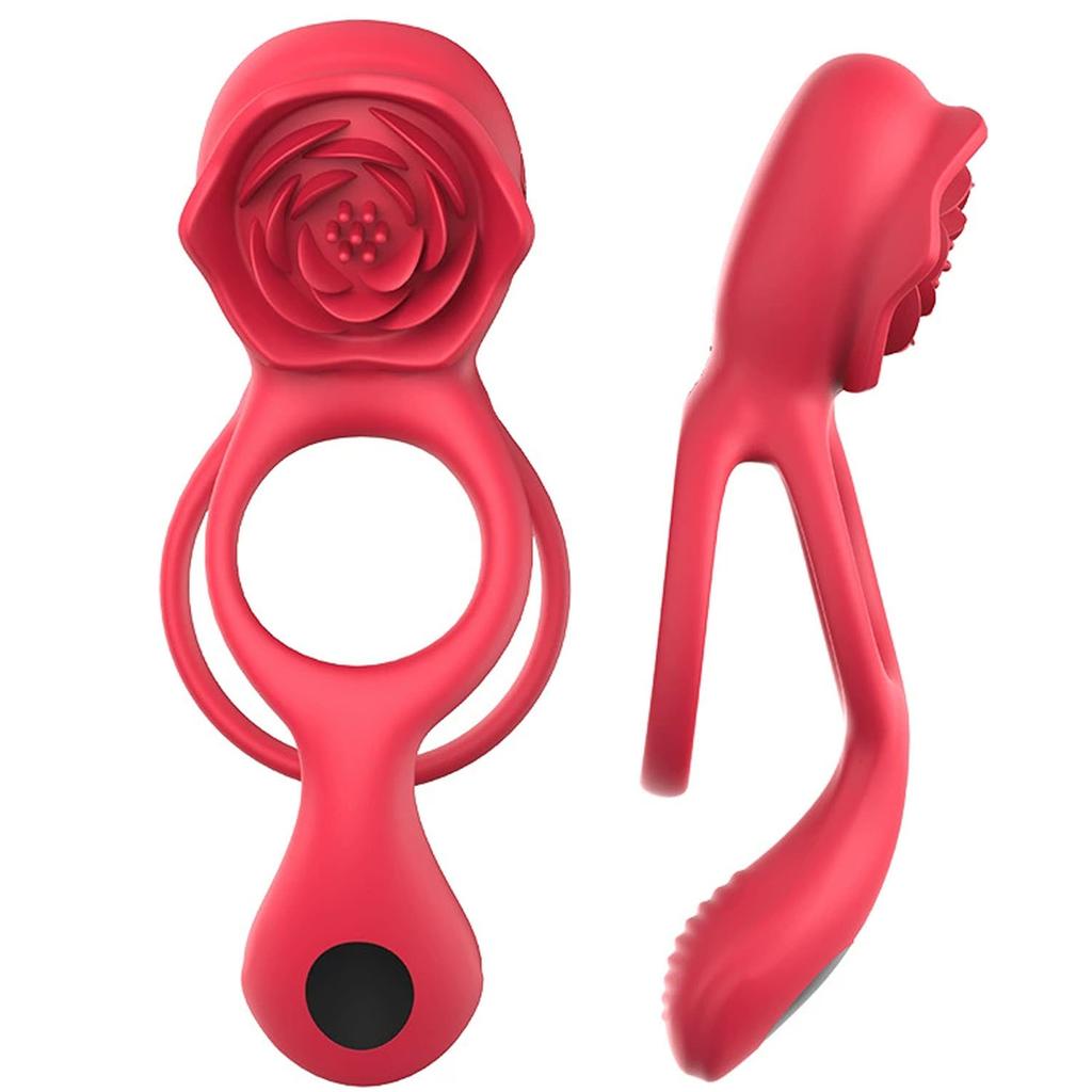 Vibrating Penis Ring Rose Clitoral Stimulator Testicular Massager 9 Vibration Modes Couples Adult Sex Toys Men Women