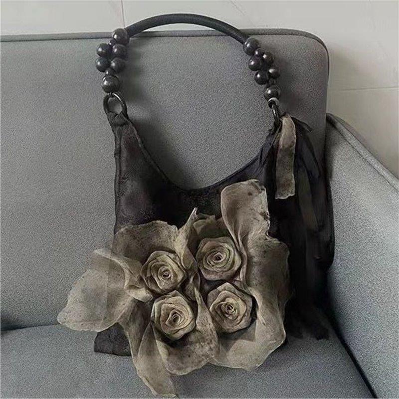 

2024 винтажная китайская трава и дерево рулонная окрашенная роза цветок плиссированная подмышкой сумка-тоут большой вместимости через плечо