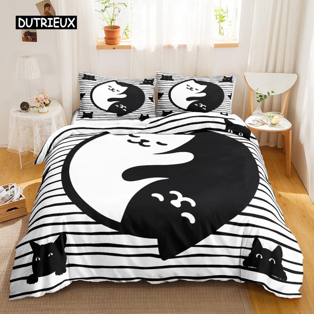 Cat Duvet Cover Set Digital Different Color Cartoon Cute Cat Bedding Set Bedclothes Double Queen King Size Polyester Qulit Cover