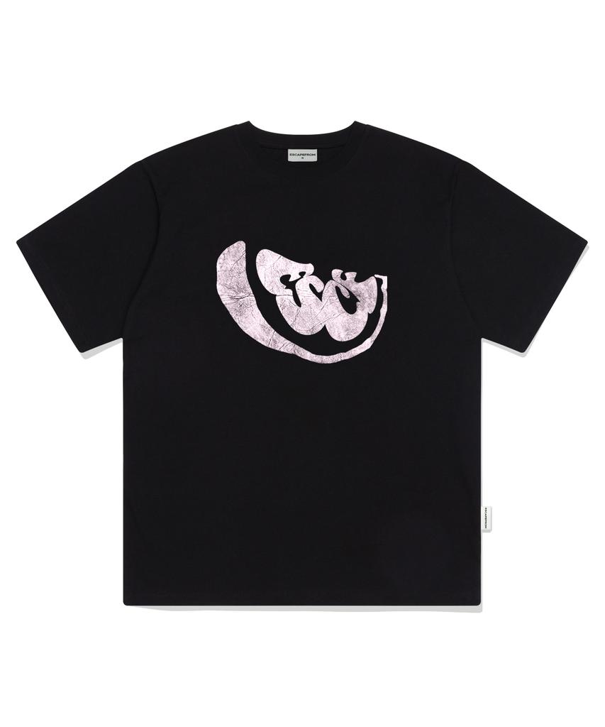 ESCAPEFROM Purple Escf Fruit Stamp Print Oversized Short Sleeve T-Shirt Black