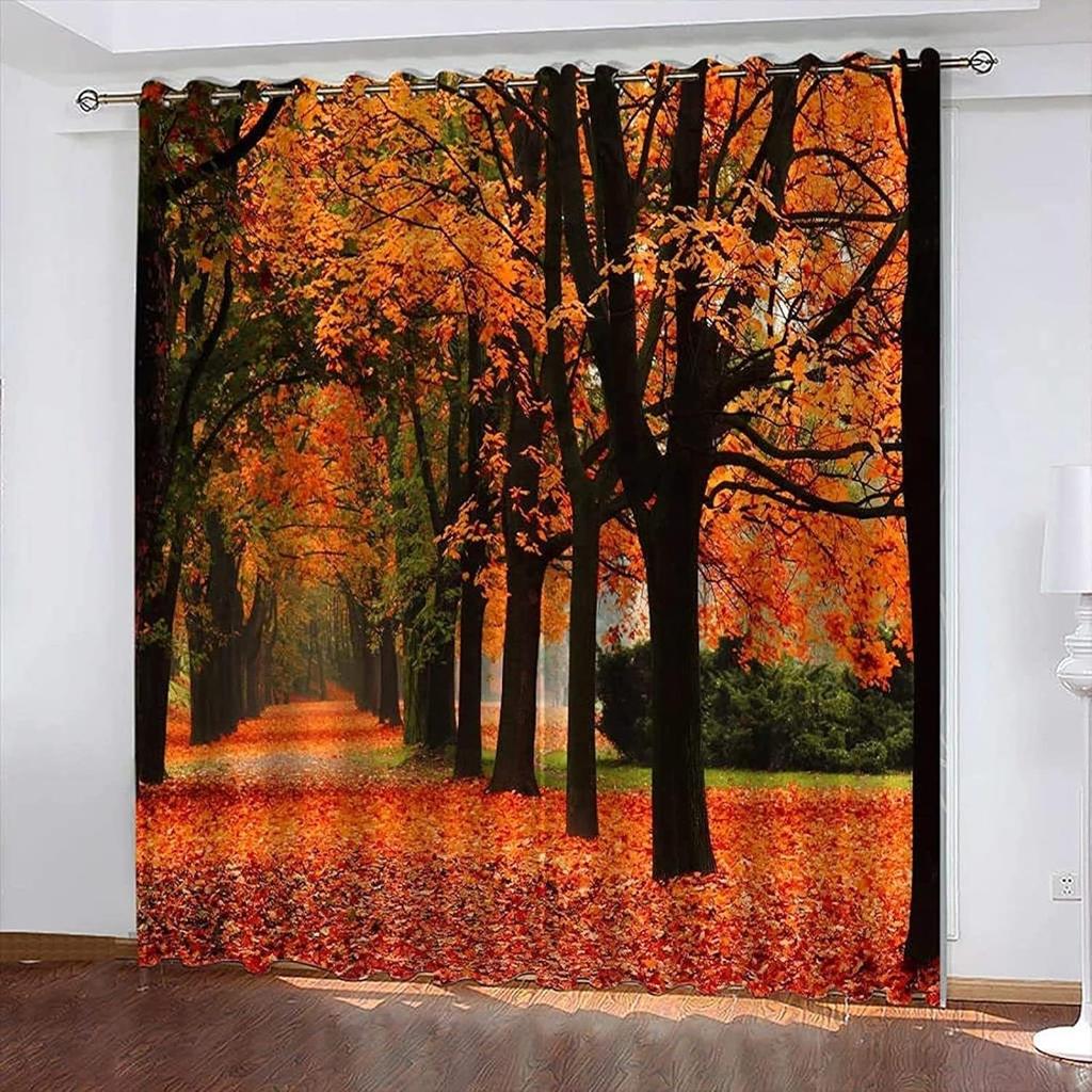 Blackout Maple Leaf Curtain Autumn Landscape Print Window Forest Treatment Curtains Bedroom Kitchen Office Made Of Polyester Washable Decor Ready