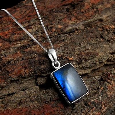 Ciondolo in labradorite con catena in argento sterling 925 fatto a mano, gioielli raffinati