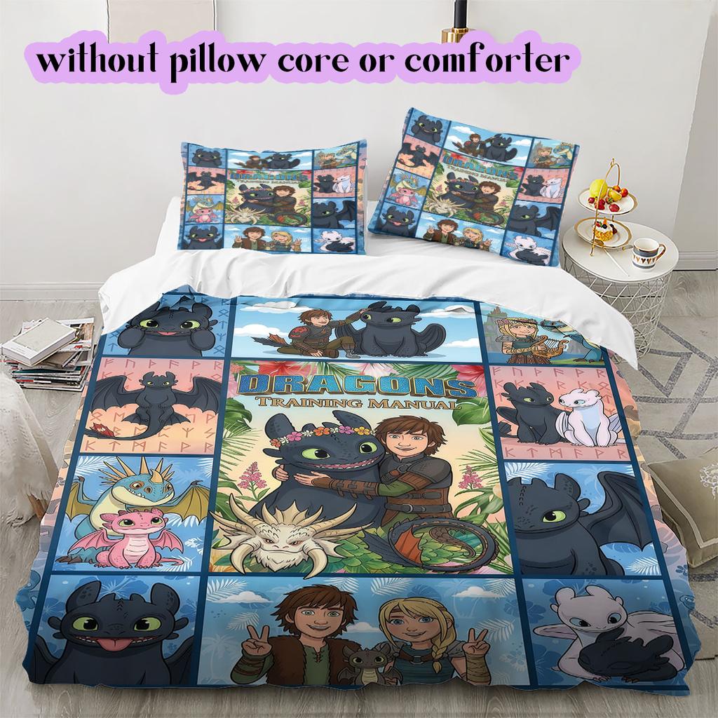 Train Dragon Anime World Duvet Cover,3 Piece Printed Cartoon Set,Cool Trendy Bedroom Comforter Cover Bedding Set_LIAN