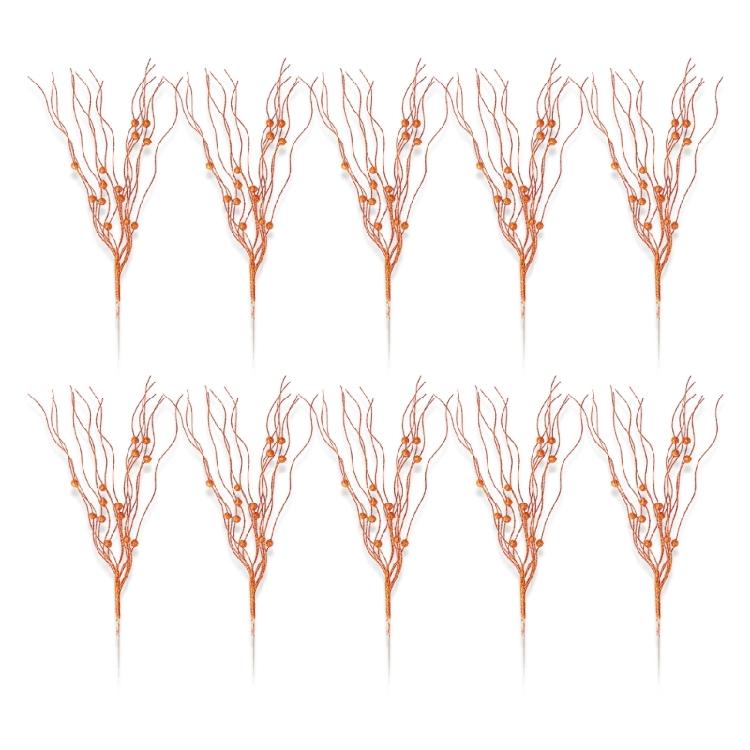 10pcs Textured Plastic Stems Glittering Christmas Picks Artficial Flower Leave Spring Festival Decoration