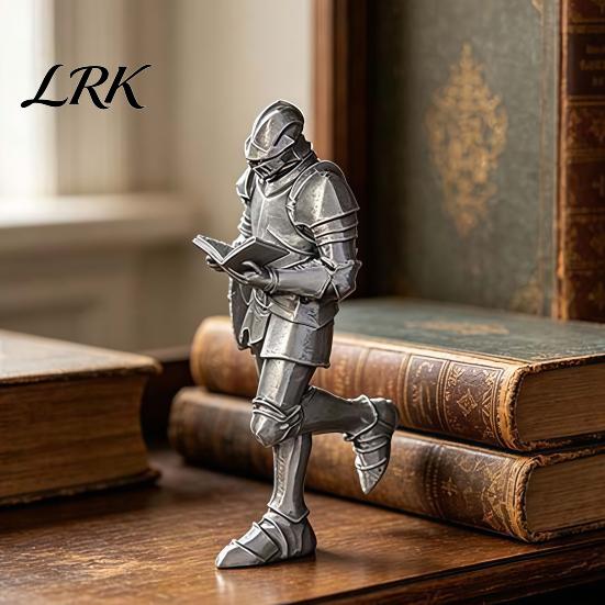 Stable Bookend for Shelves 3D Printed Medieval Knight Book Corner Ornament, Reading Figurine Retro Armor Statue Nook Decor, Creative Bookshelf, Lover