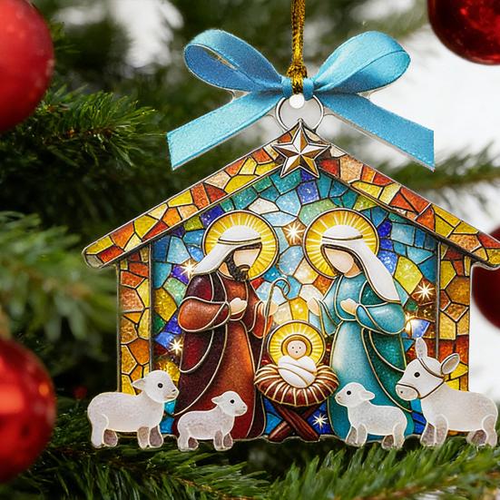 Nativity Ornament for Christmas Tree Acrylic Christian Nativity Scene Hanging Decoration Religious Suncatcher for Home Window Decor