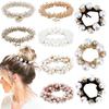 9Pcs Pearl Hair Ties Elastic Hair Scrunchies Hold Crystal Beads Bulk Hair Ropes Stretchy Handmade Boho Bride Bachelorette Party