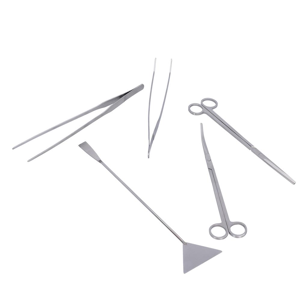 5‑In‑1 Aquarium Cleaning Tool Kit Straight Tweezers Curved Tweezers Straight Scissors Curved Scissors Scraper