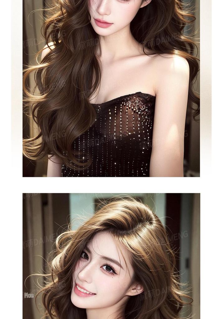 Korean Style Invisible Full Wig for Women - Realistic Scalp, Long Curly Waves, Traceless Fit