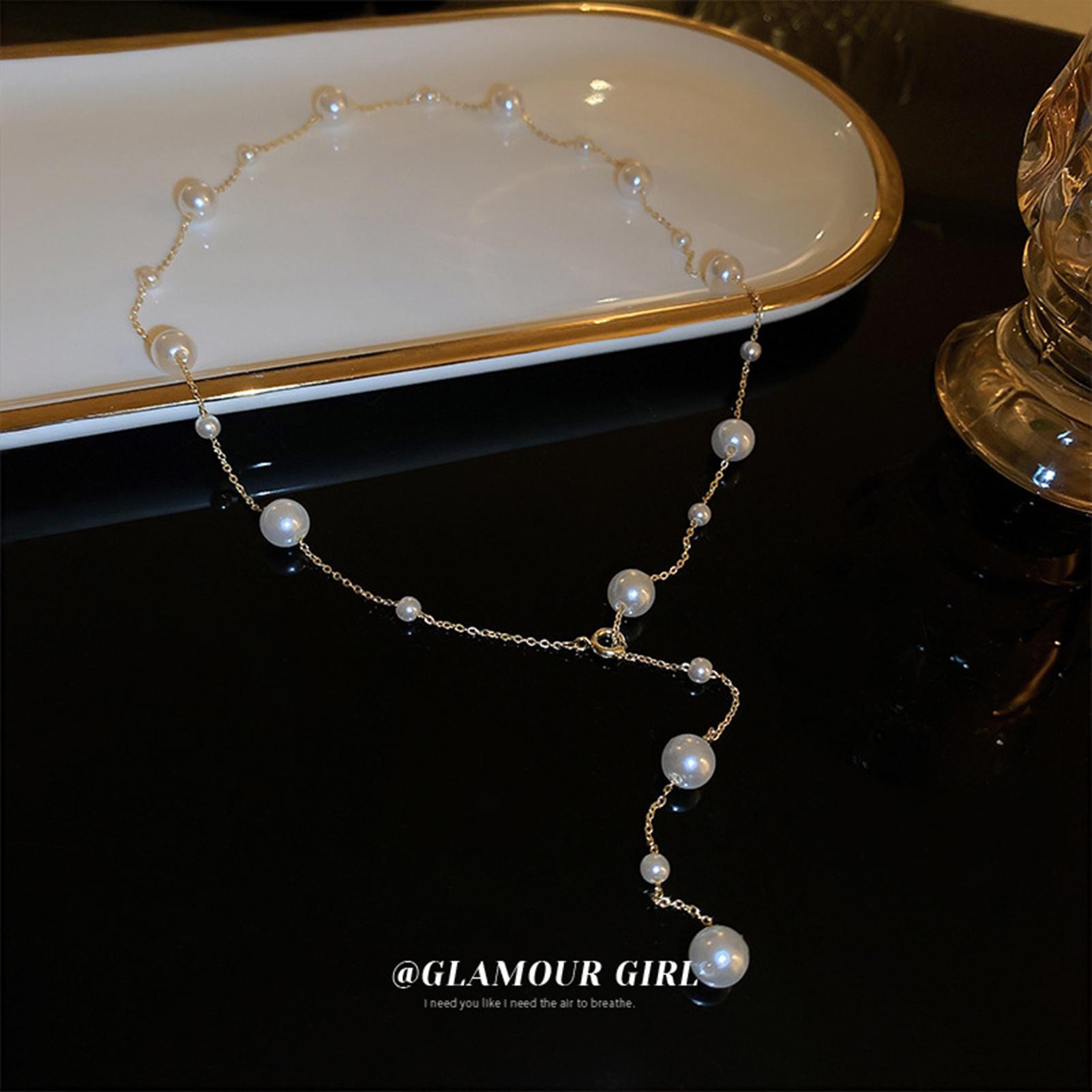 Long Pearl Choker Necklaces Elegant Hypo-allergenic Necklace for Anniversary Holiday Gift Gold золотой