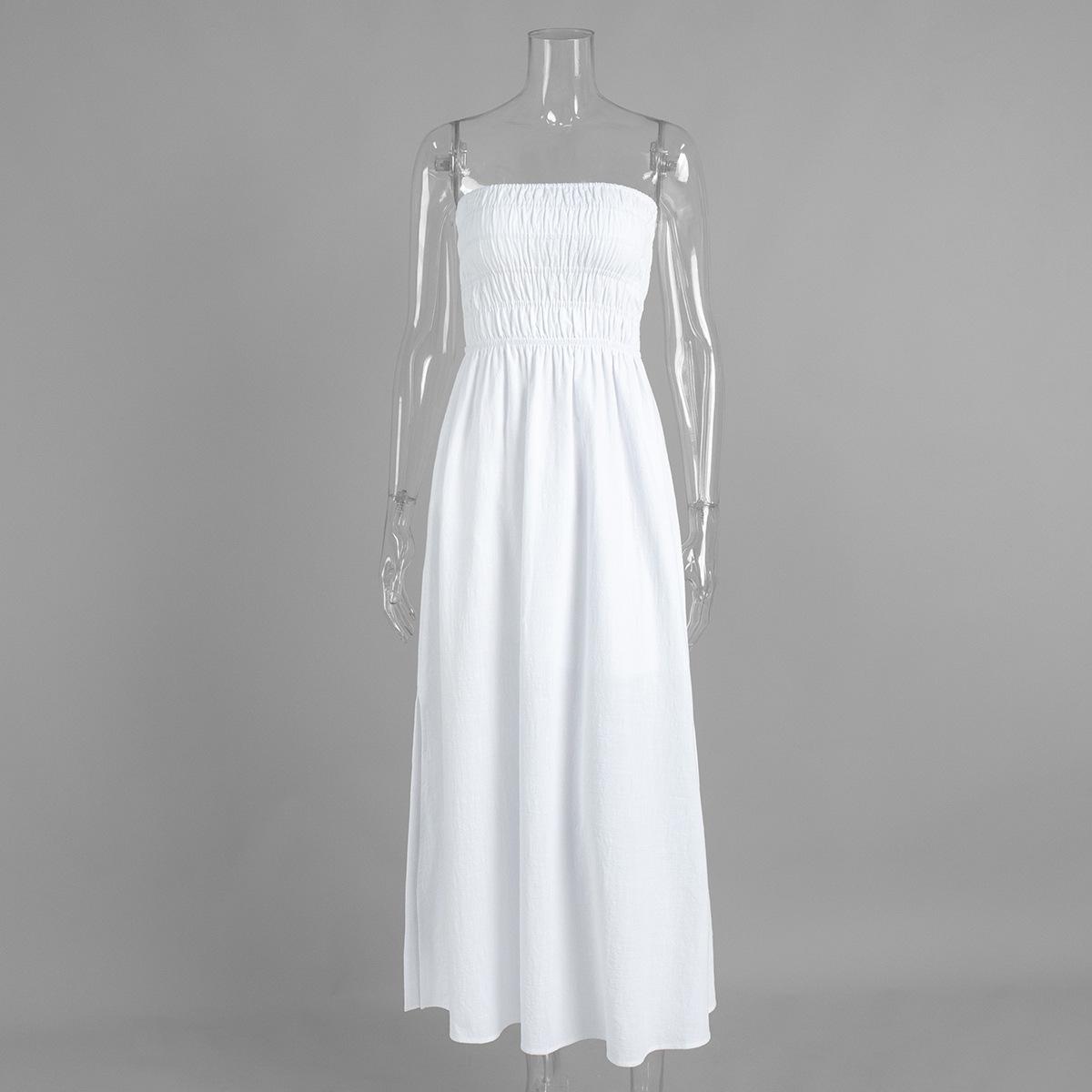 

платье-бандо летнее европейское и американское новое праздничное с открытыми плечами плиссированное с высокой талией длинное платье S