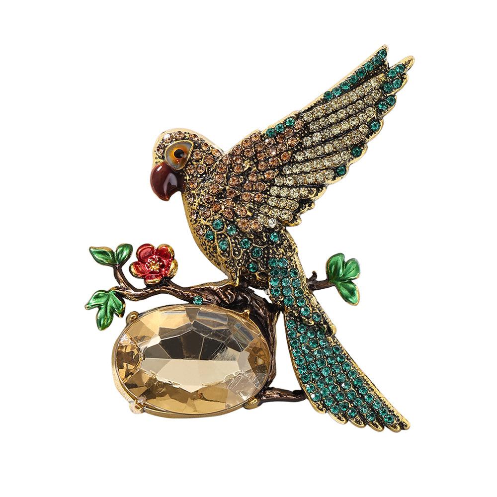 Ретро брошь-попугай с полным покрытием кристаллами, высококачественная брошь-корсаж, женственность, ощущение высокого класса, легкая роскошь, модный булавки, аксессуары