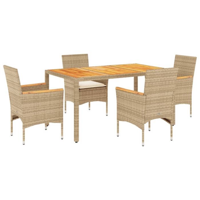 VidaXL Garden Dining Set and Cushions 5pcs Beige Rattan Acacia, Outdoor Dining Set, Furniture of 3278641