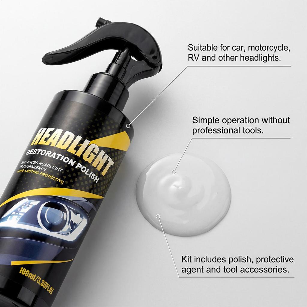 Car Headlight Cleaner Multifunctional Automotive Polishing Agent with Sponge Headlight Washer Kit for Vehicle Detailing