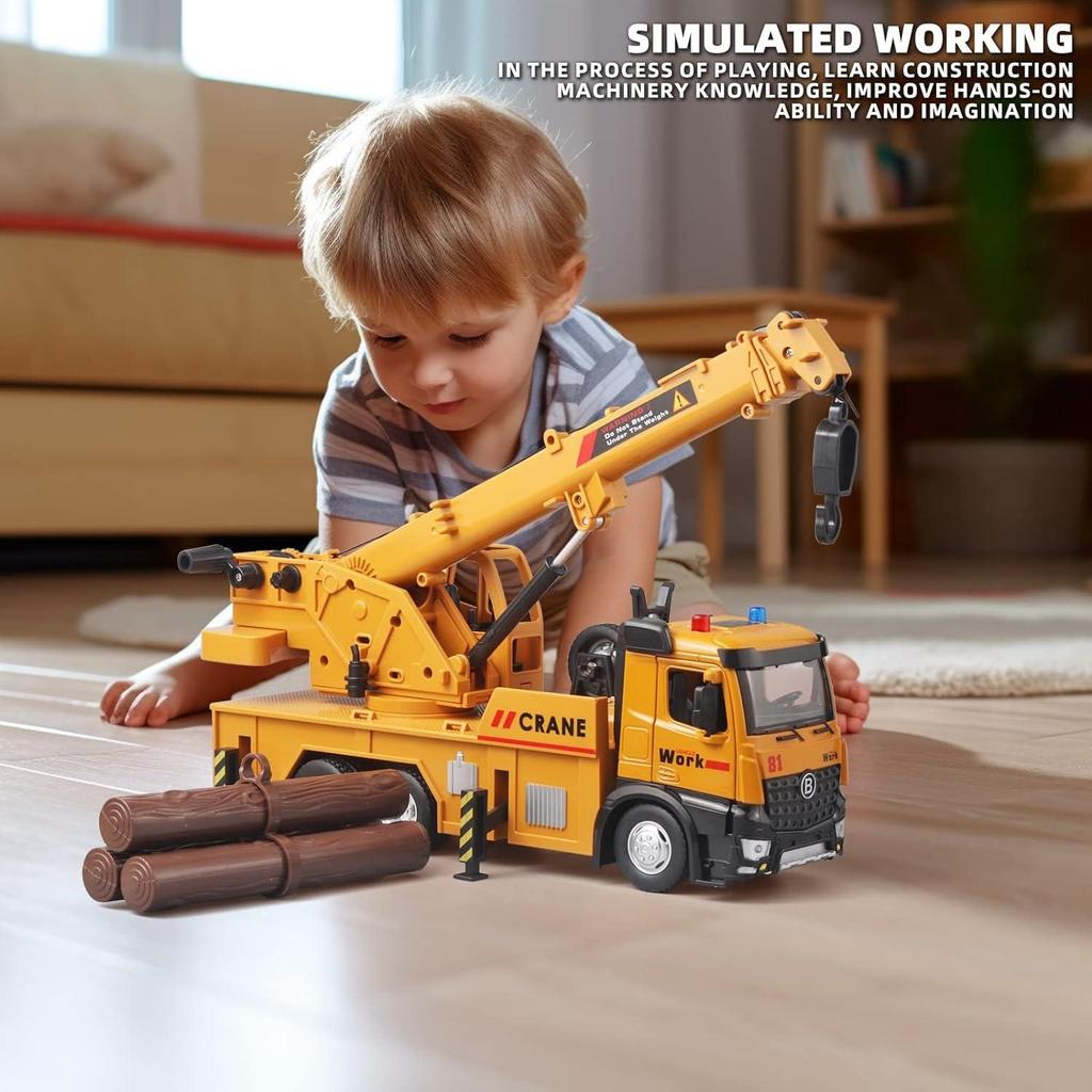 1/50 Crane Toy Metal DieCast Crane Model,Construction Truck Toys with Simulated Sounds and Lights,Suitable for Ages 3 and Up Toy Crane for Boys