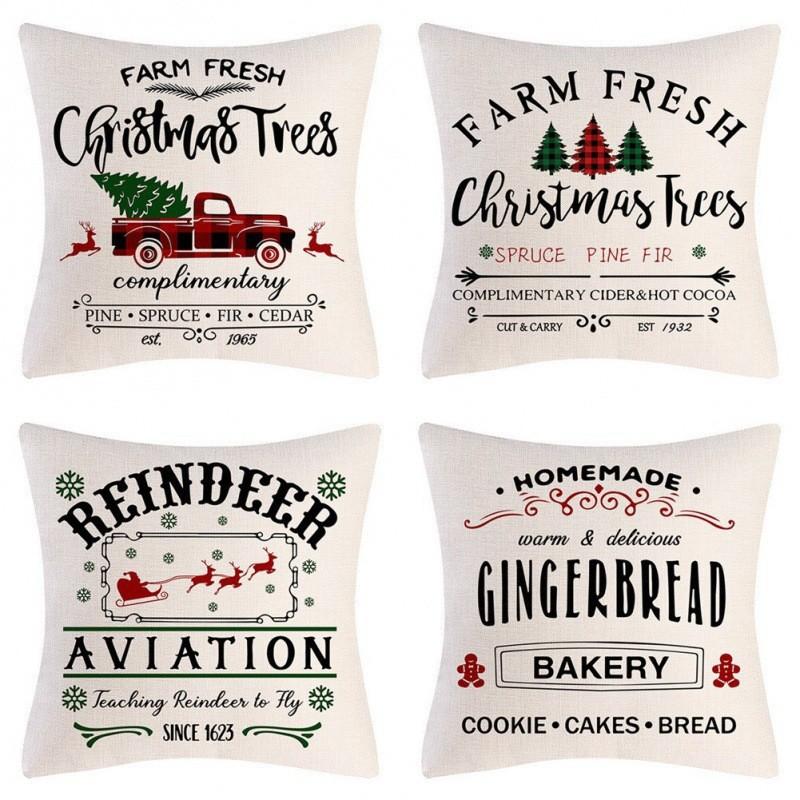 New Christmas Throw Pillow Cushion Home Decoration Short Plush Linen Printed Throw Pillow Cover