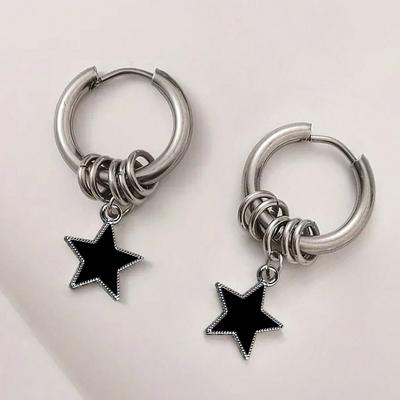 1 Pair of Stainless Steel Punk Star Ring Earrings, Suitable for Women's Daily Fashion Accessories
